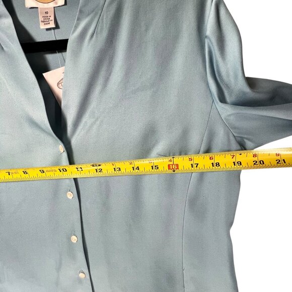 NWOT Talbots Womens 10 Blue Silk Wool Blend Blouse Button Up V Neckline Elegant - Picture 11 of 12